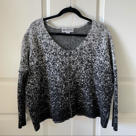 Wildfox Alpaca Wool Blend Black & White Ombre Pixel Party Relaxed Fit Sweater - Picture 3 of 15